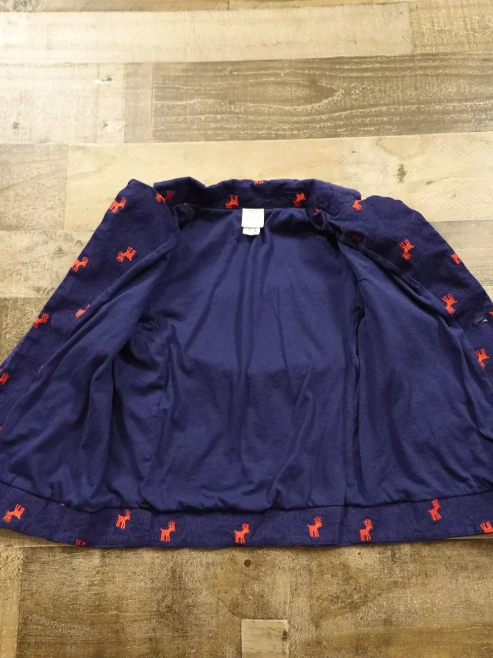 Hanna Andersson Corduroy Blazer Jacket Kids‎ US 8 Navy Red Reindeer Embroidered